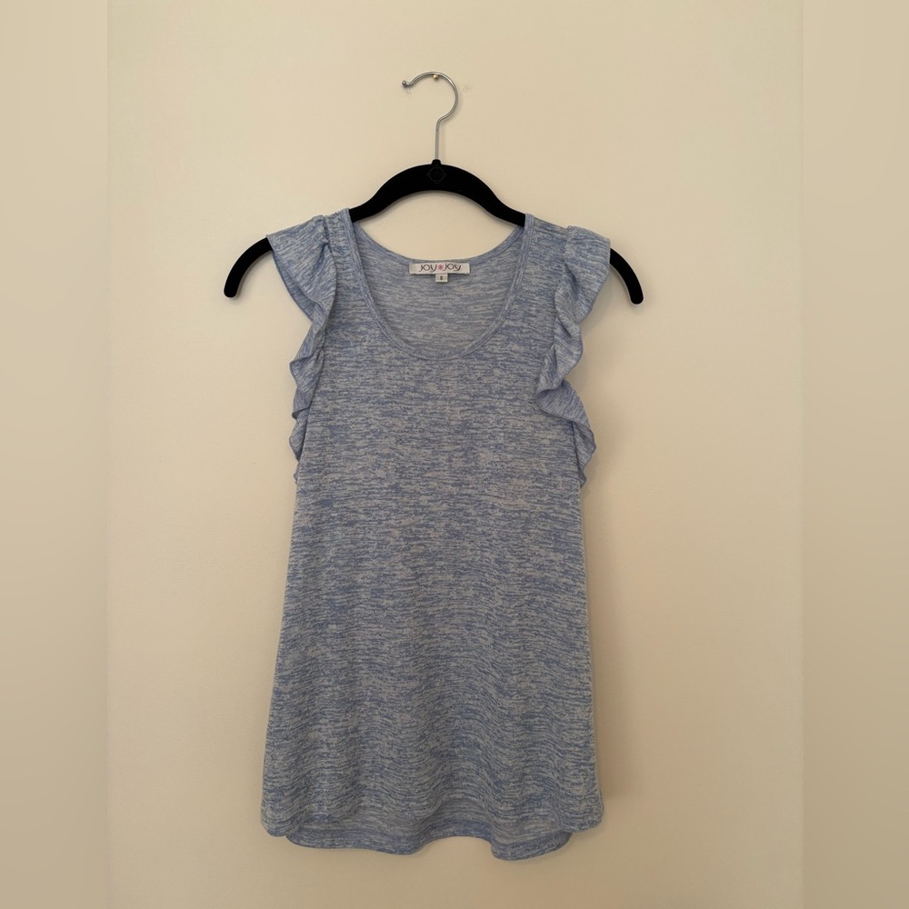 Joy Joy Heathered Blue Ruffle Shoulder Tank